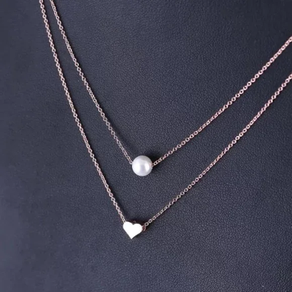 925 Sterling Silver Double Layer Pearl Heart Necklace - Picture 2 of 10